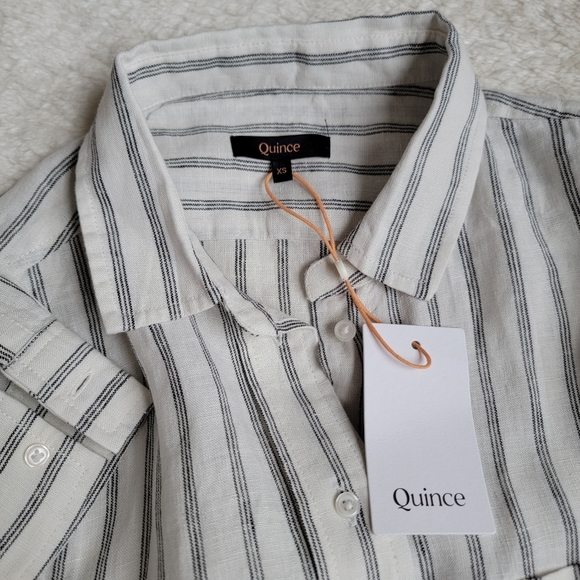 NWT Quince 100% European Linen Shirt Dress, Oatmeal +  Black Stripe, XS - Picture 10 of 11